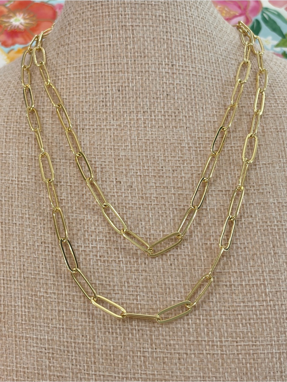 NEW Gold Plated over 925 sterling Gold Paperclip Link Necklace - long length